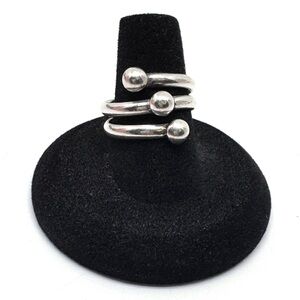 Vintage Sterling Silver Triple Beaded Wrap Bypass Ring Size 7 1/2